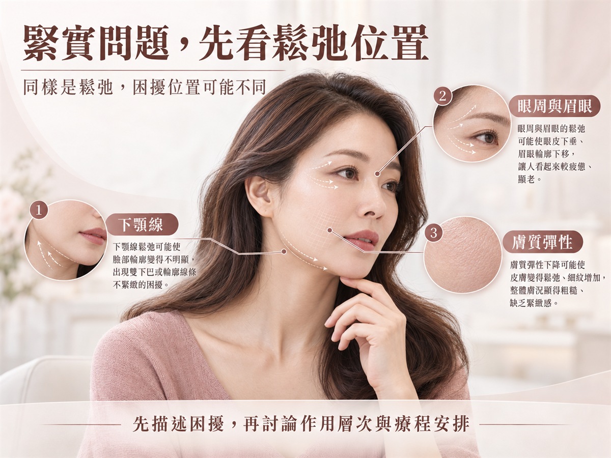 音波與電波拉提的鬆弛困擾判讀示意圖